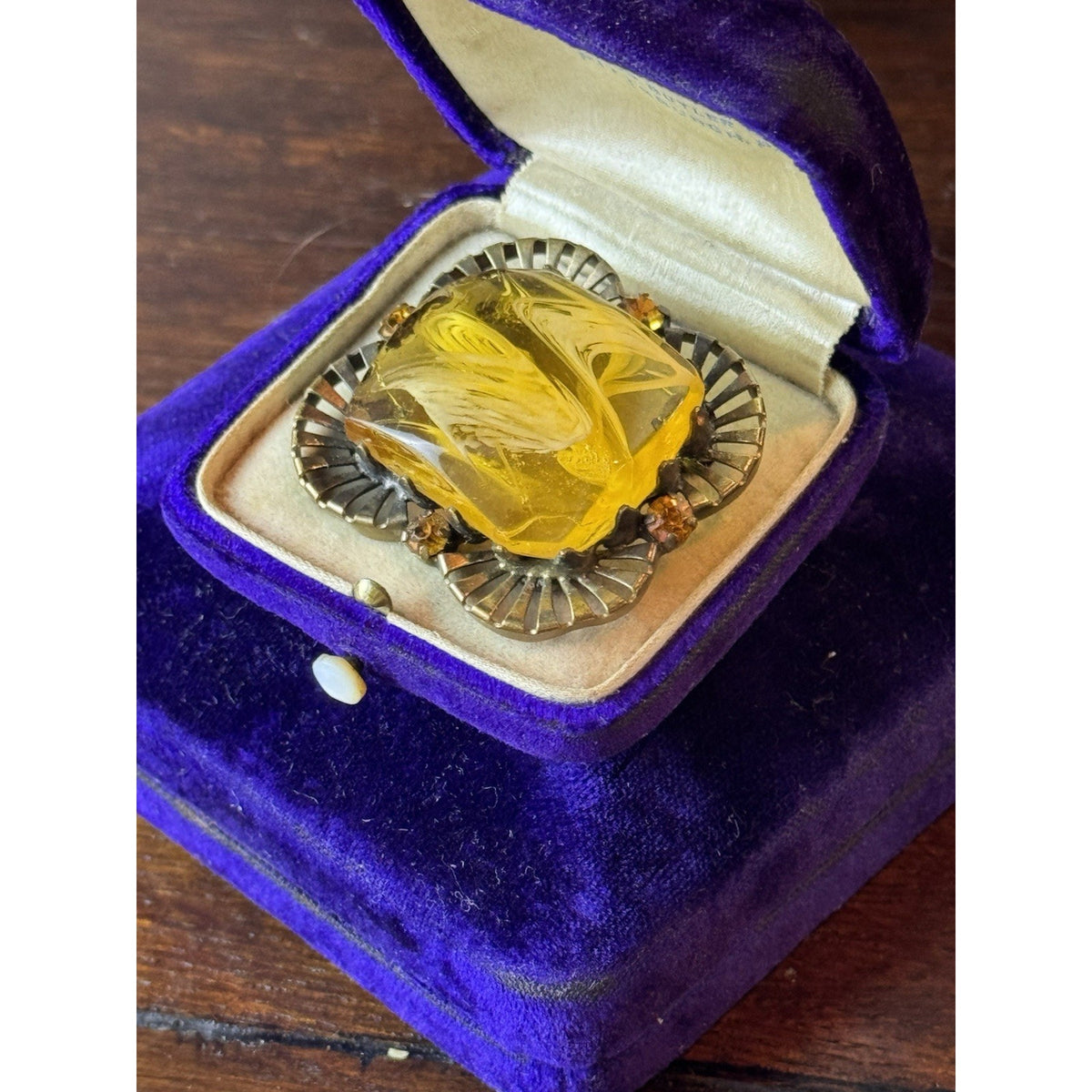 Vintage Lucite Rhinestone Brooch WEST GERMANY 1.5”