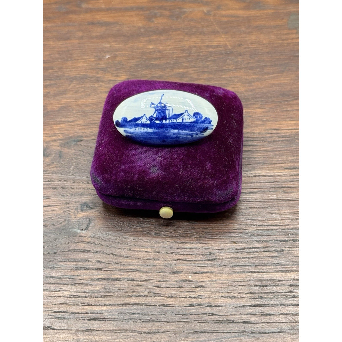 Vintage Brooch Delft Style Porcelain Windmill Landscape Holland 1.5” x .75”