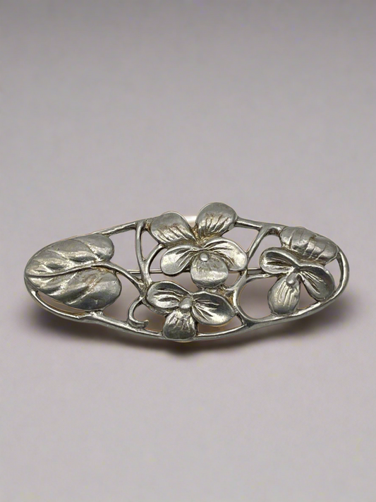 Vintage Forget Me Not Flower Brooch Silver Tone 1940s STYLE Estate Find