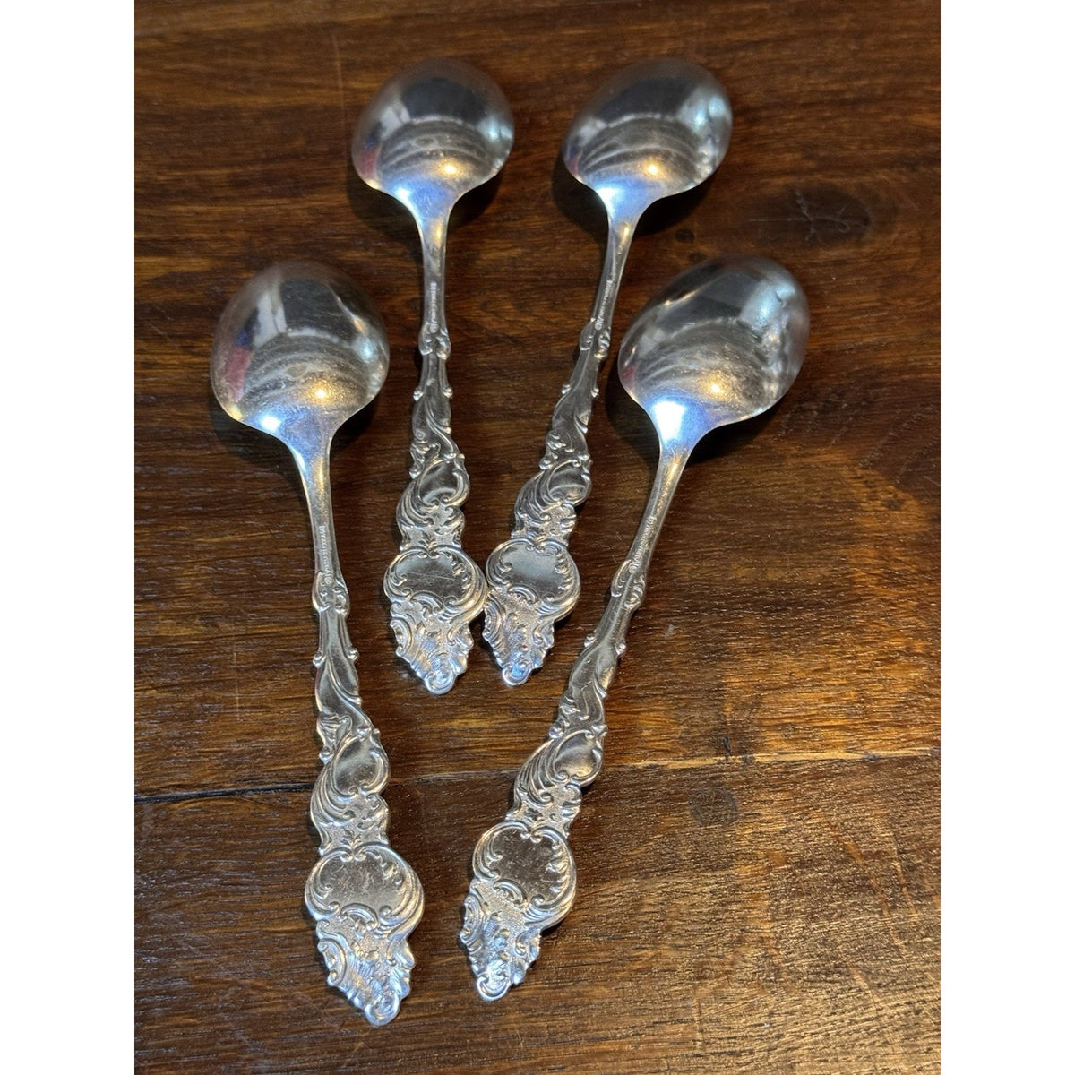 Silverplate Dinner Spoons 1847 Rogers Columbia Set Of 4 Ornate Monogram N 8.25”