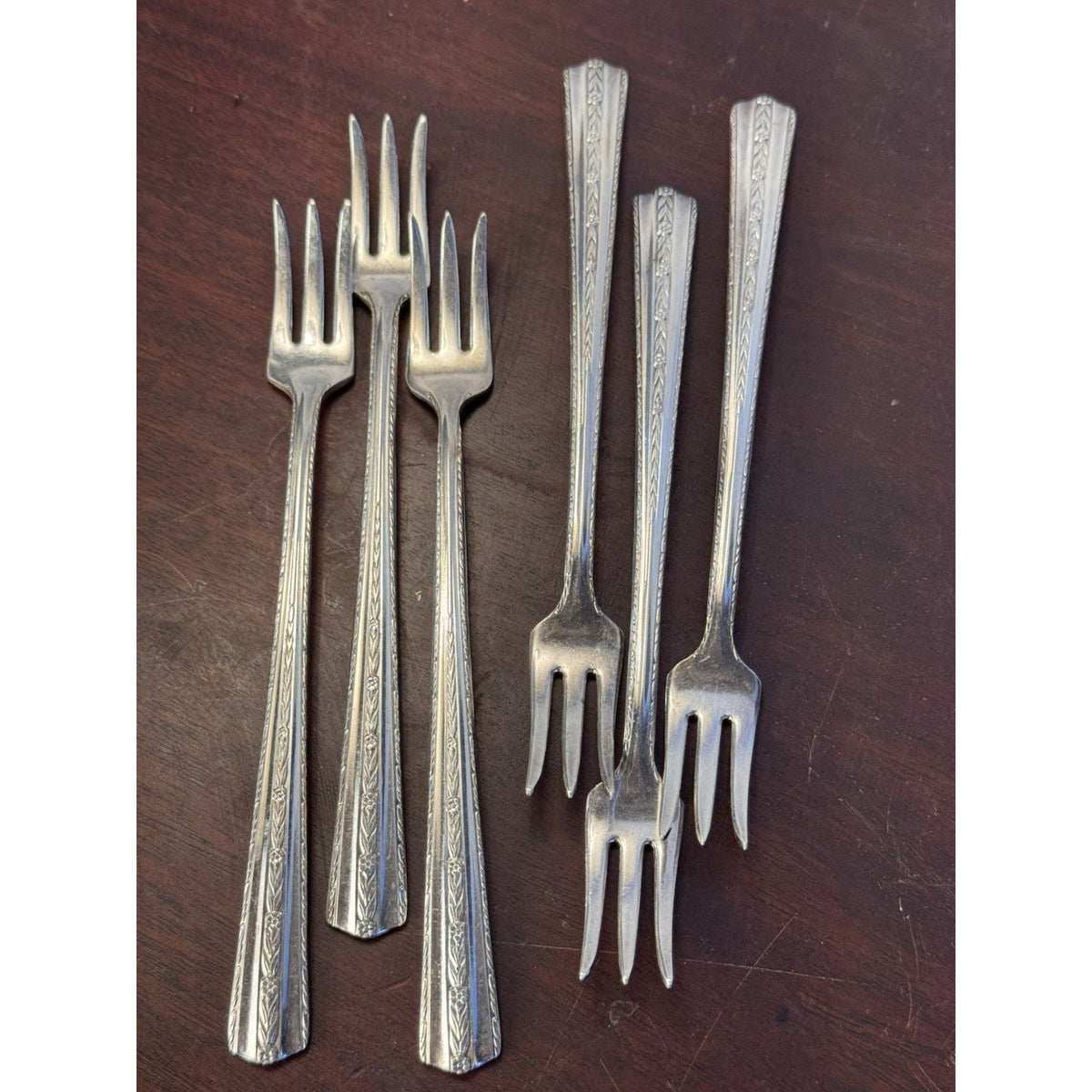 Vintage Cocktail Forks Set 6 Wallace Silverplate Floral Pattern