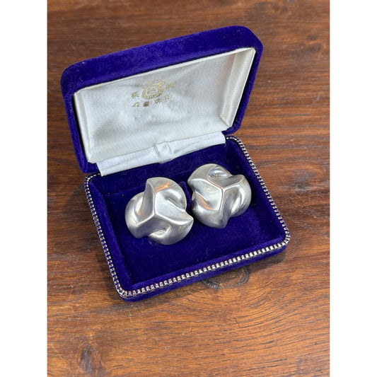Vintage Sterling Silver Mexico Clip Earrings Sculptural Modernist