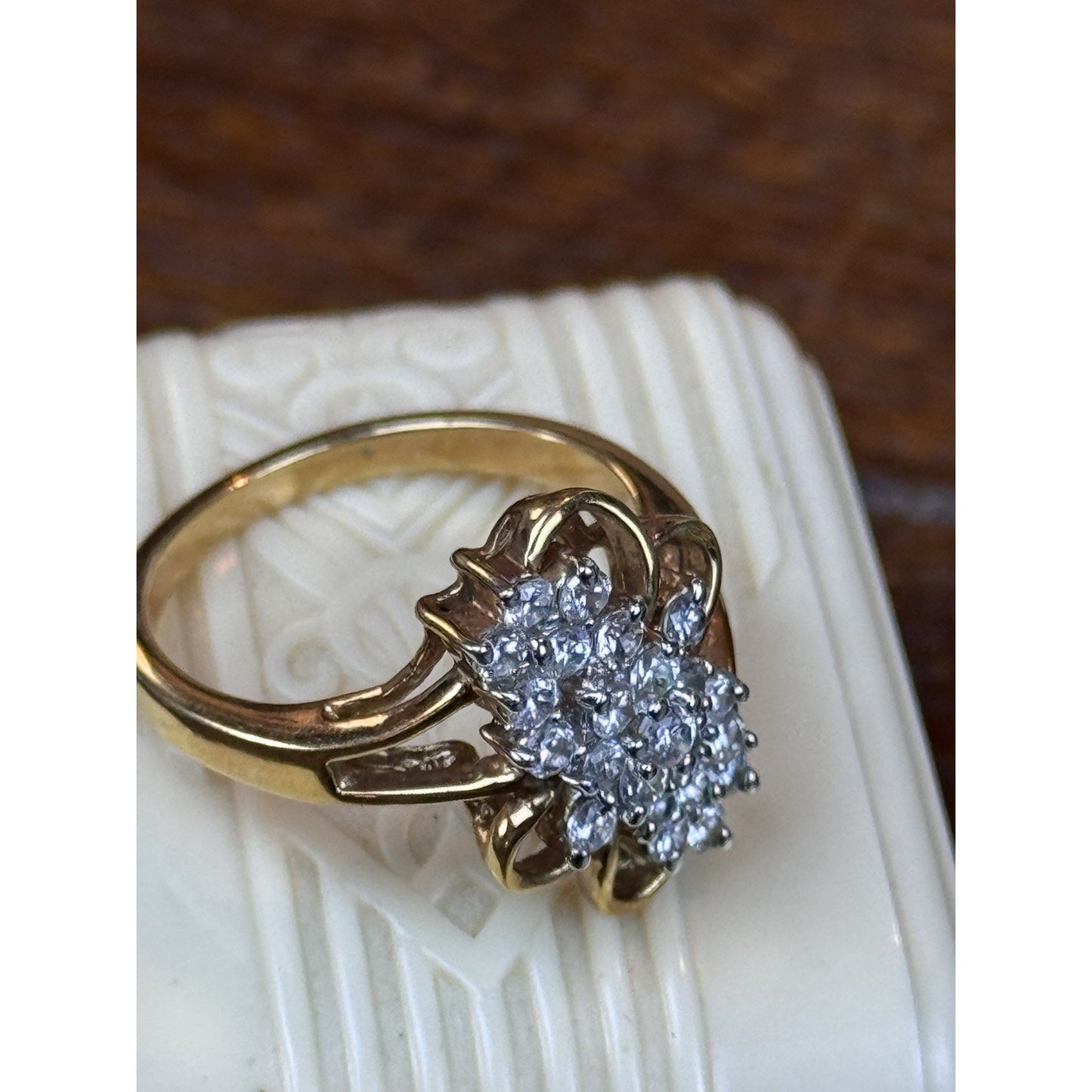 Vintage Goldtone Clear Rhinestone Cluster Cocktail Ring Size 10.75