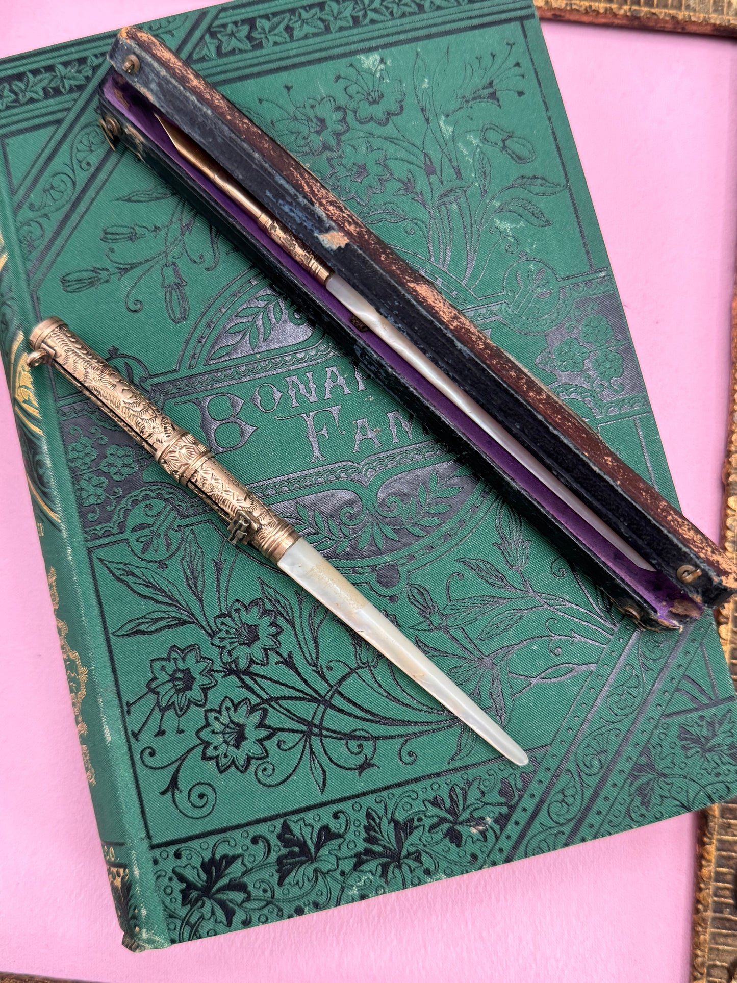 Victorian MOP Pencil Holder Dip Pen Gold Filled Writing Set Case Decor Set AS IS‼️