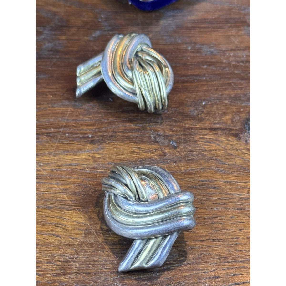 Vintage 925 Sterling Silver Two-Tone Knot Clip-POST Earrings Statement 1.5”