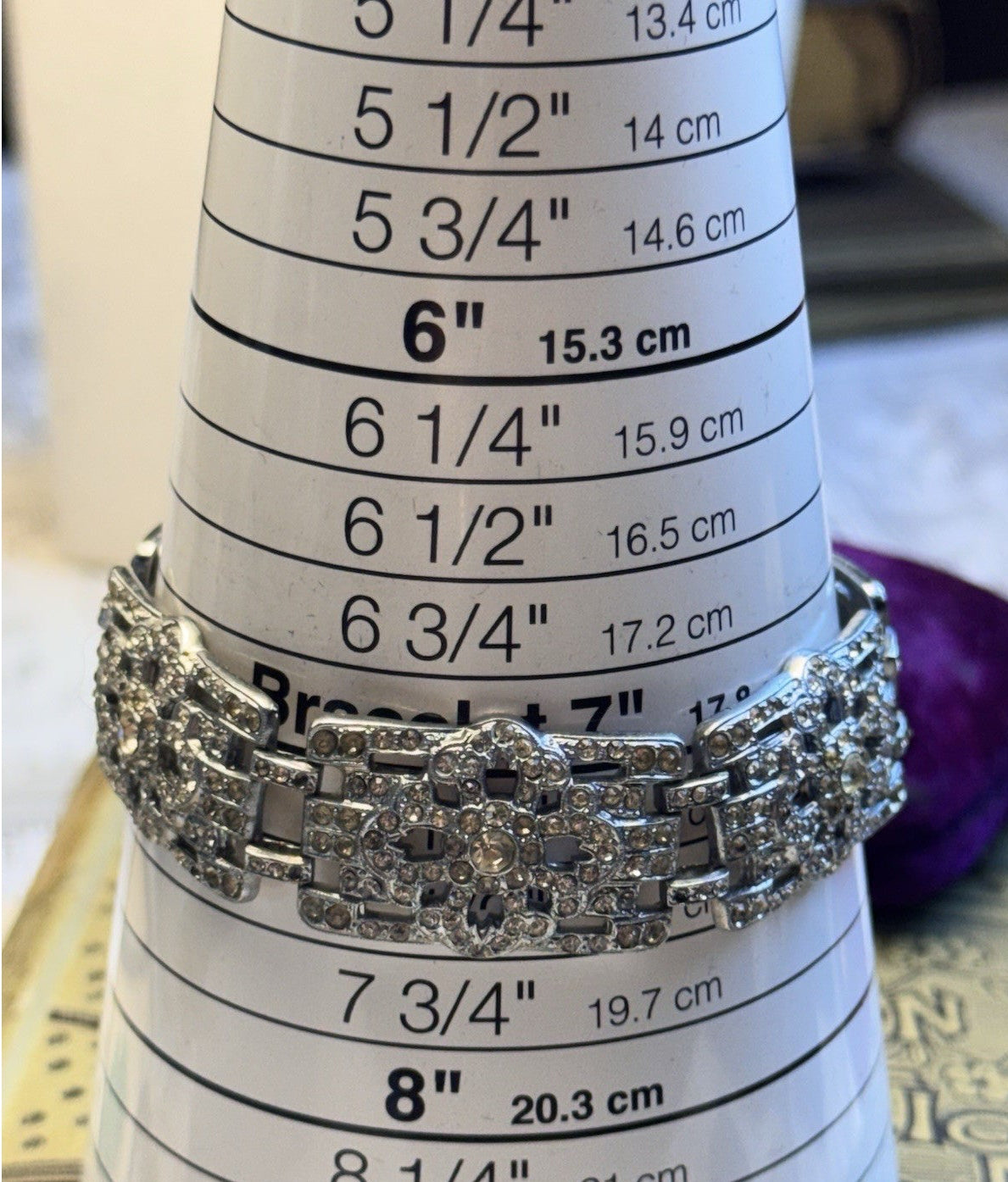 Art Deco Bracelet Clear Rhinestone Statement Vintage Jewelry 7.25”