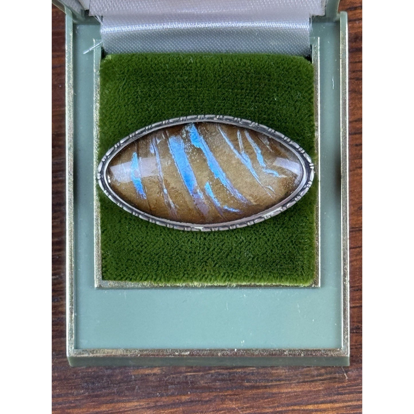 Vintage Sterling Morpho Butterfly Wing Brooch England 1.75” Iridescent