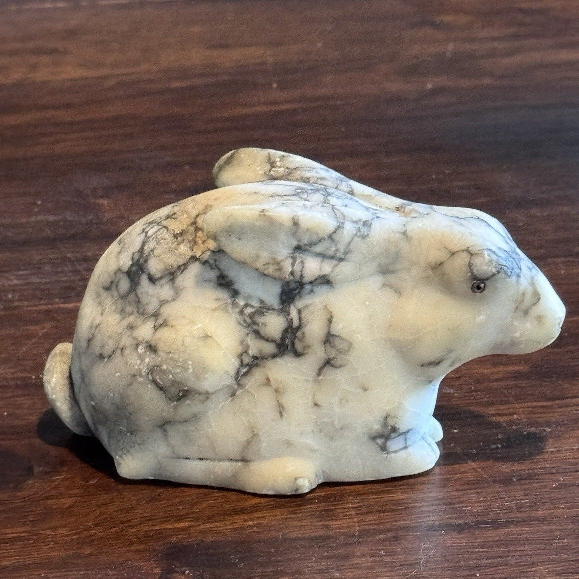 Alabaster Rabbit Figurine Hand Carved Marble Stone Bunny Sculpture 5.5”