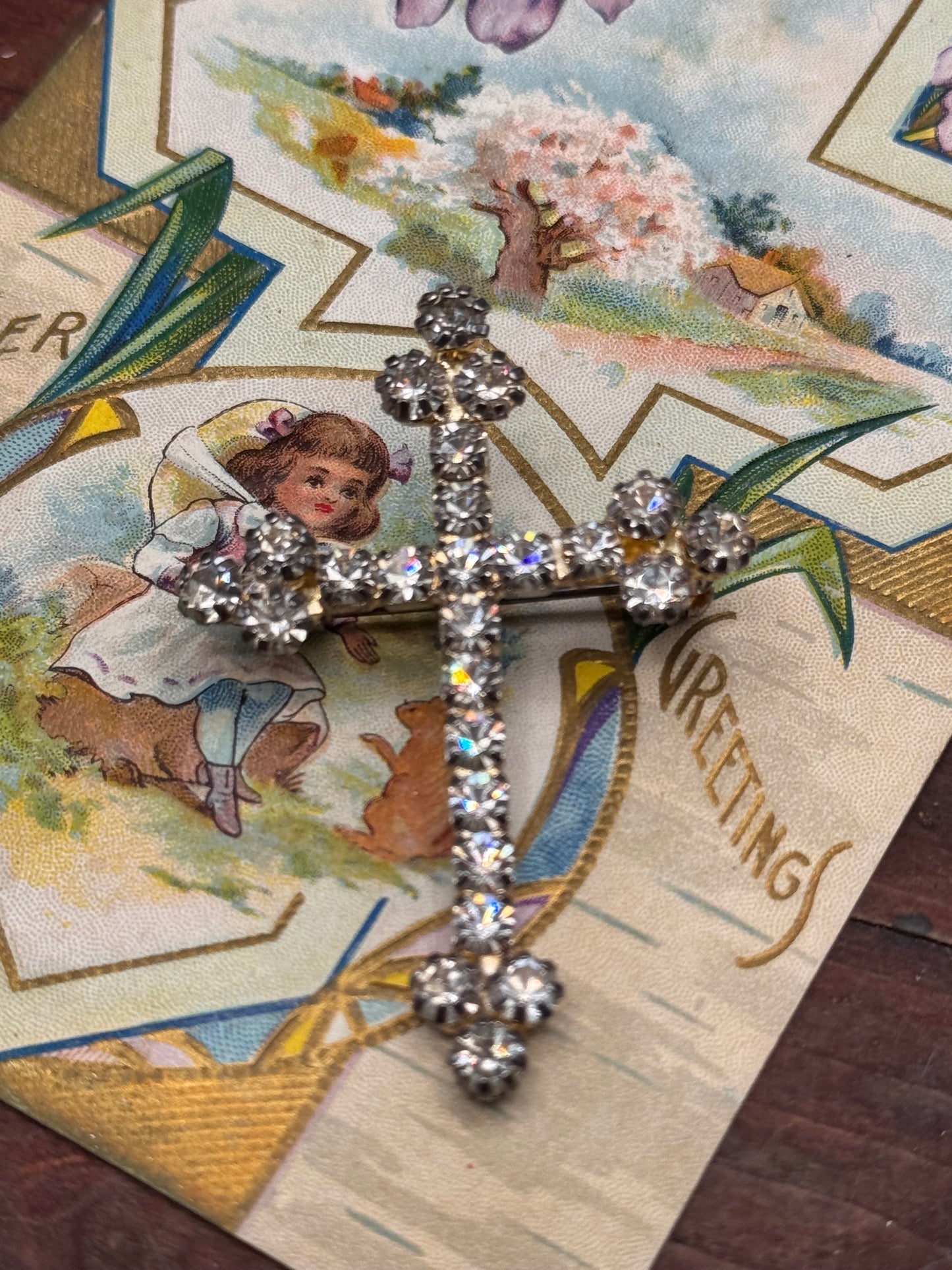 Vintage Rhinestone Cross Brooch Silvertone 2.125” Statement Pin