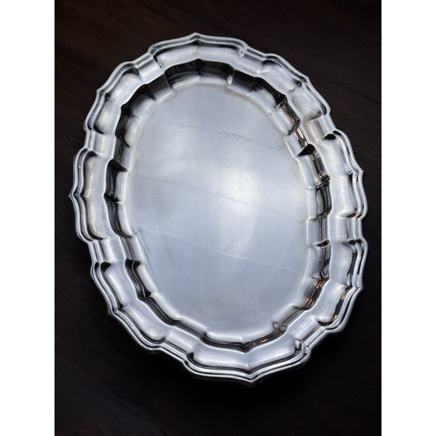 Silverplate Oval Serving Tray Reed & Barton Chippendale 15.25”