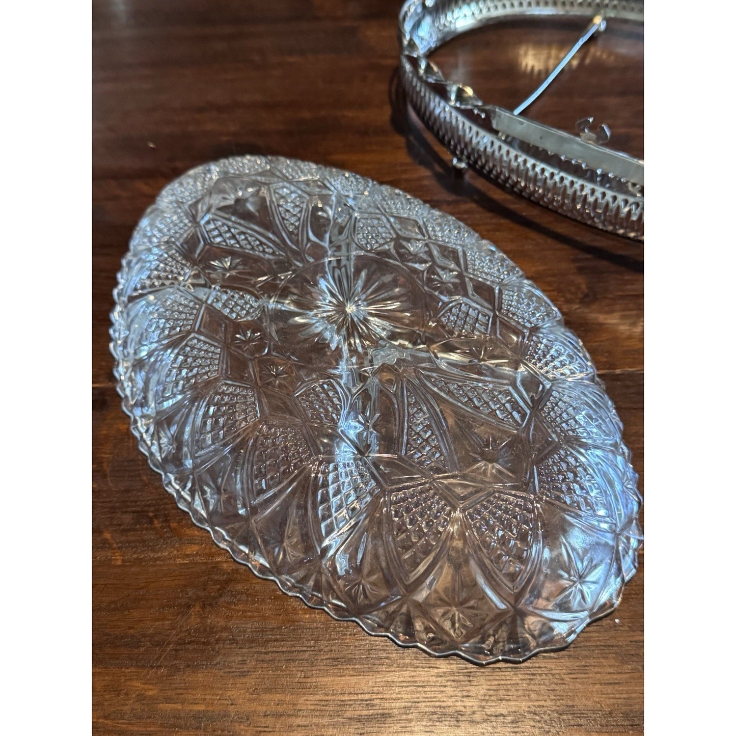 Vintage Silverplate Relish Tray Cut Glass Divided Dish Pickle Castor w Forks