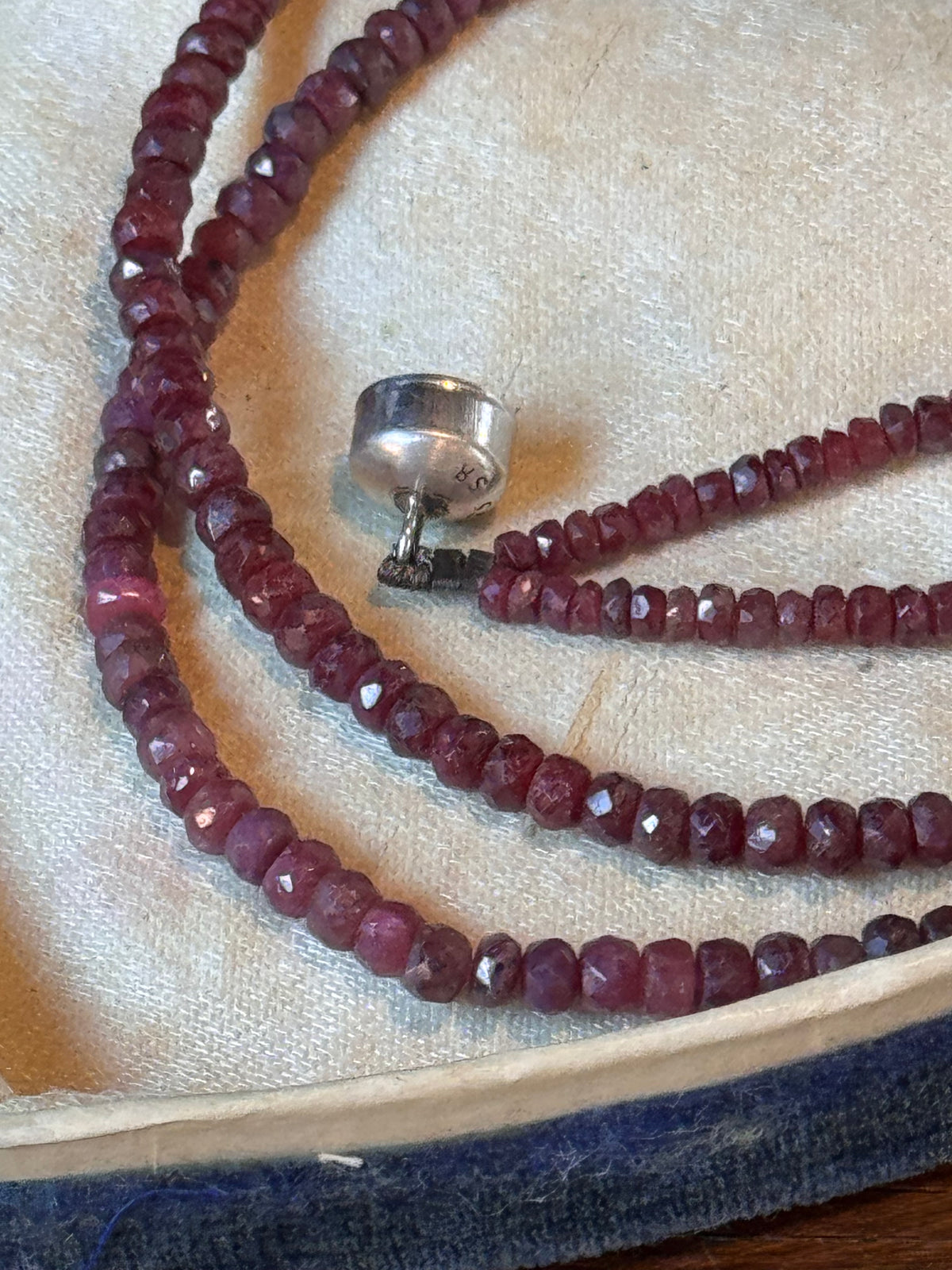 Ruby Necklace Double Strand Faceted Gemstone 925 Sterling Magnetic Clasp 18”