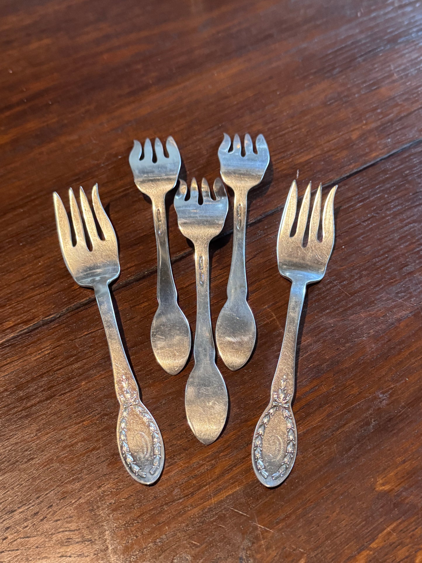 Silverplate Salad Forks Set of 5 Diana by Alvin- 1910 Monogram D 6” Vintage Flatware