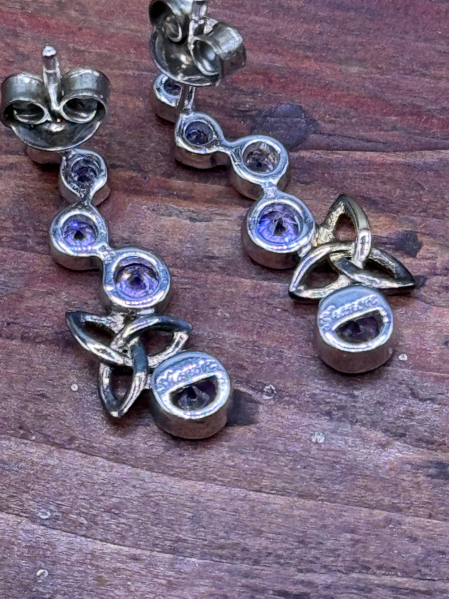 ShanOre Irish Sterling Silver Amethyst Trinity Knot Drop Earrings