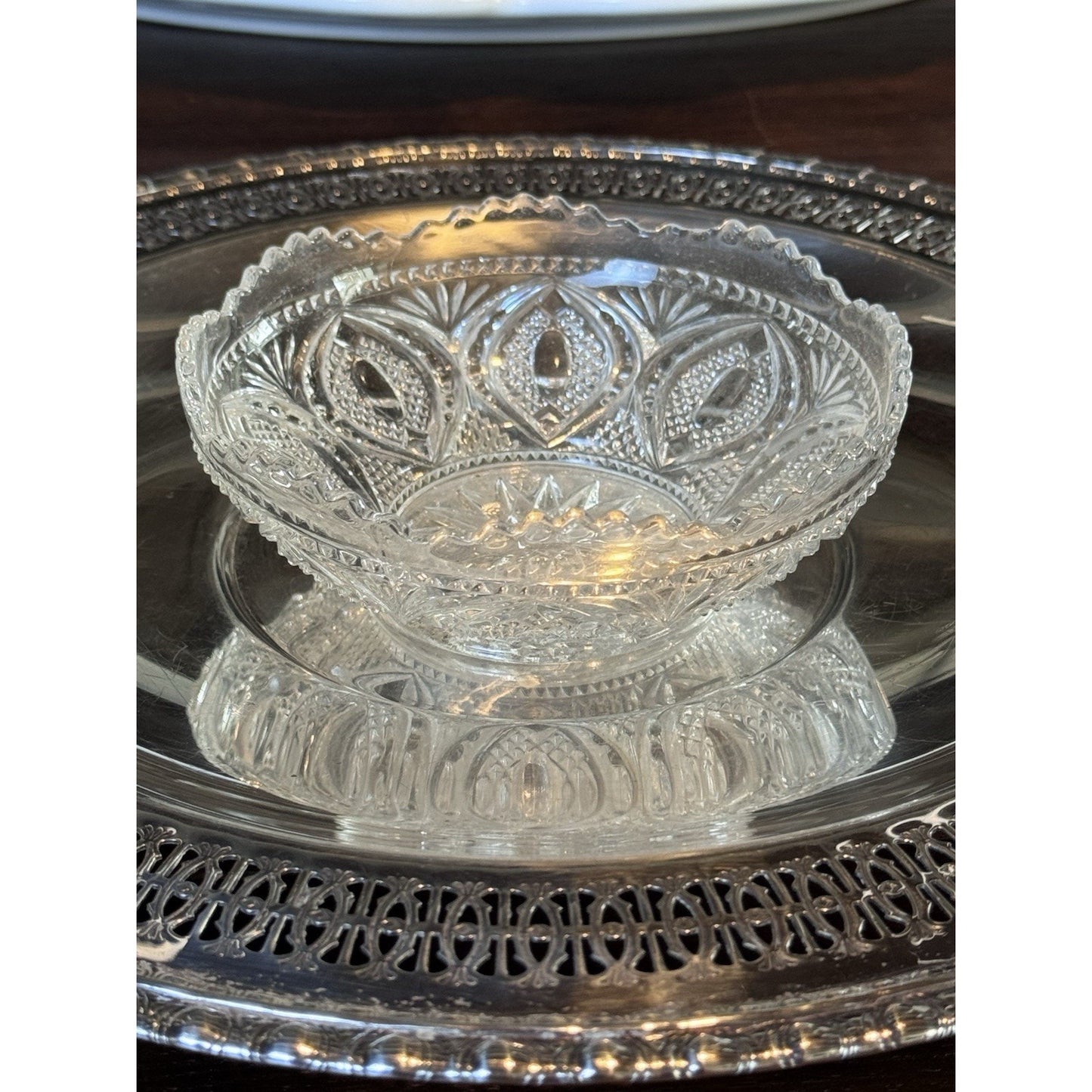 Silverplate Relish Dish Rogers Bros Reticulated Bowl w Antique Glass Insert 9”