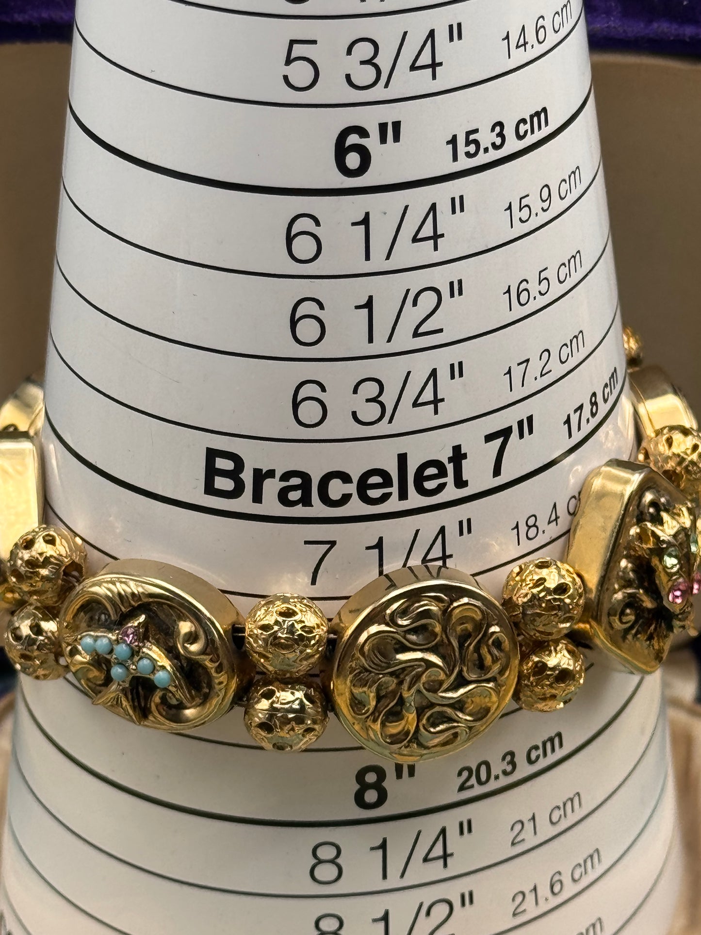 Victorian Revival Goldtone Slide Bracelet 7.5” Ornate Panel