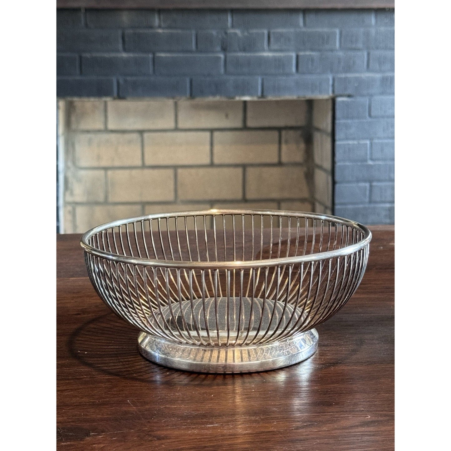 Gorham Silverplate Wire Bread Fruit Basket Round Pedestal Bowl Vintage 8”