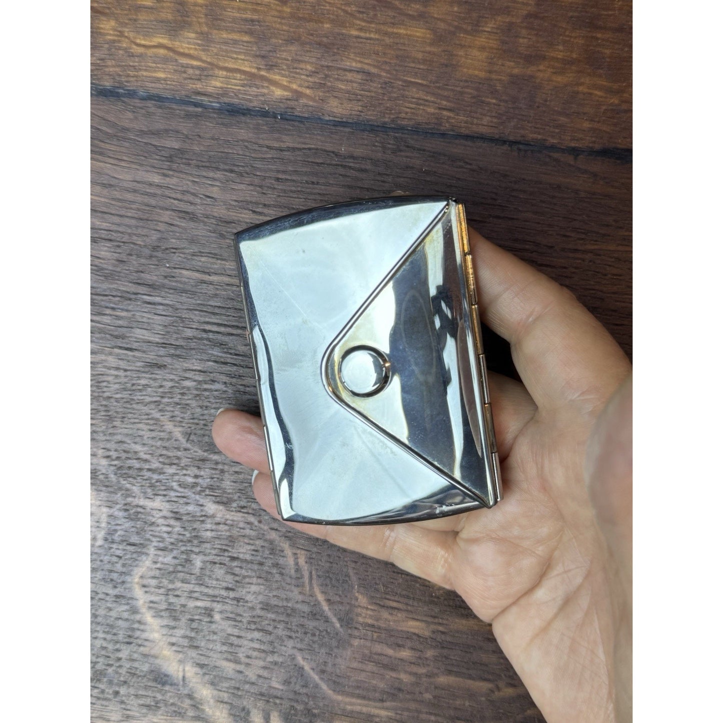 Vintage Silverplate Envelope Pocket Mirror Folding Compact Travel Mirror