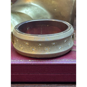 Vintage Schrager Rhinestone Hinged Bangle Bracelet Goldtone Safety Chain 6.5”
