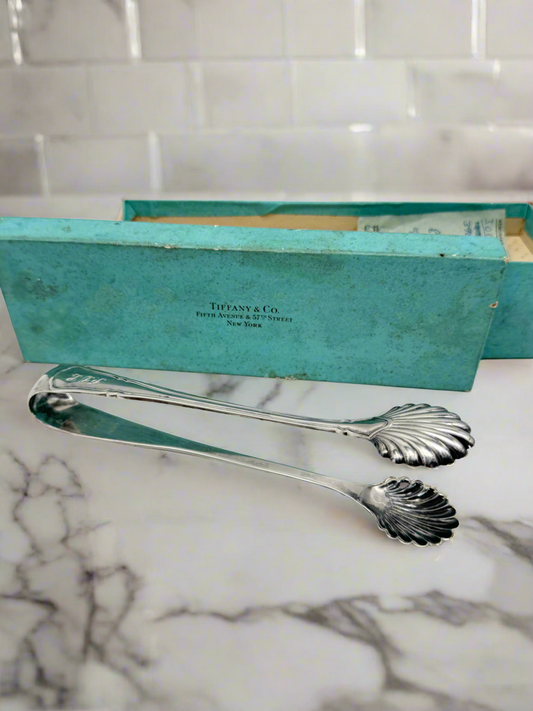 Vintage Tiffany Ice Tongs Shell Bowls Sterling Silver Original Box Receipt 1961