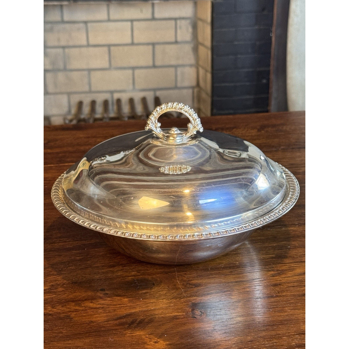 Vintage Silverplate Covered Vegetable Serving Dish Tureen Rope Edge 10.5”
