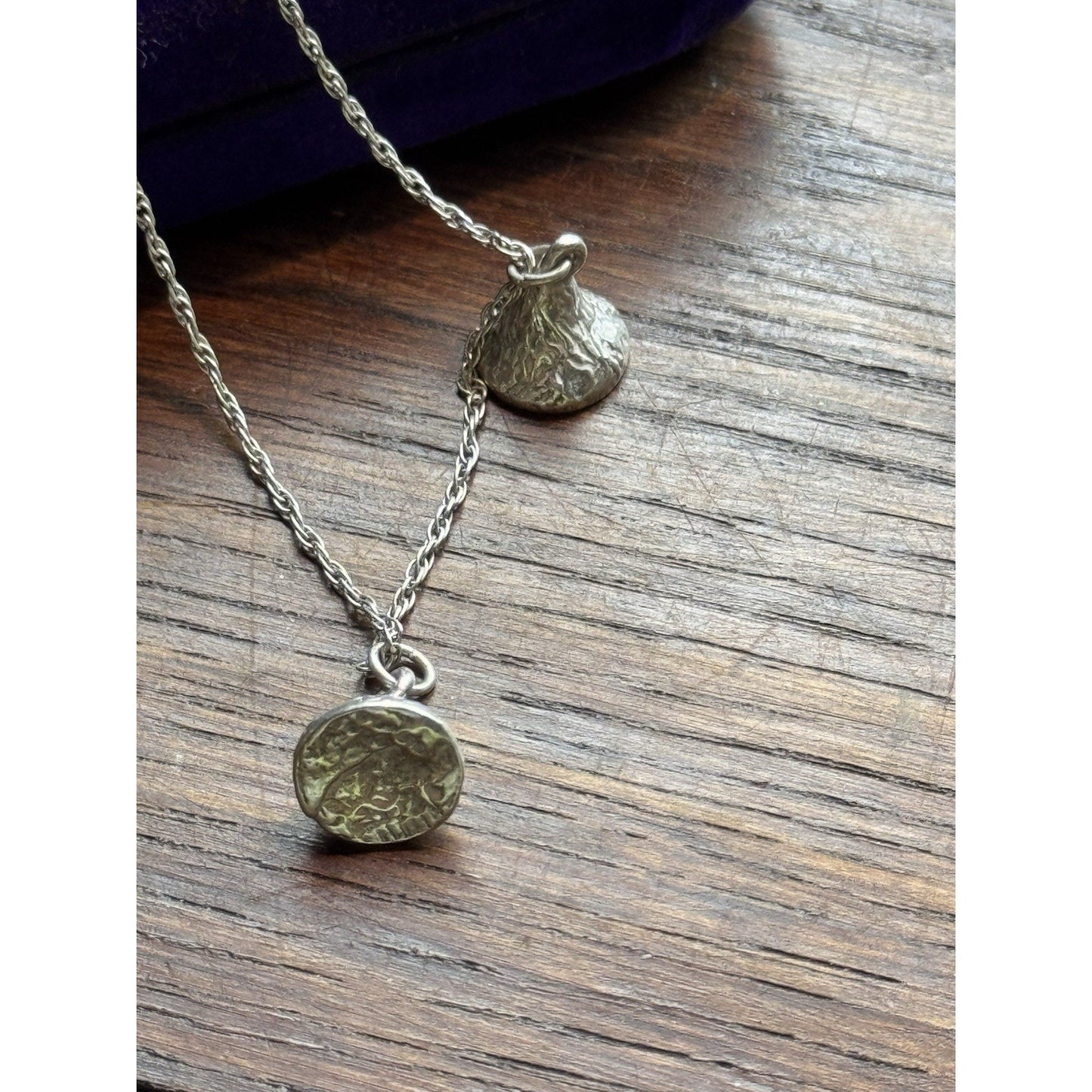 Sterling Silver Necklace Double “Kiss” Pendants 19” Whimsical Vintage