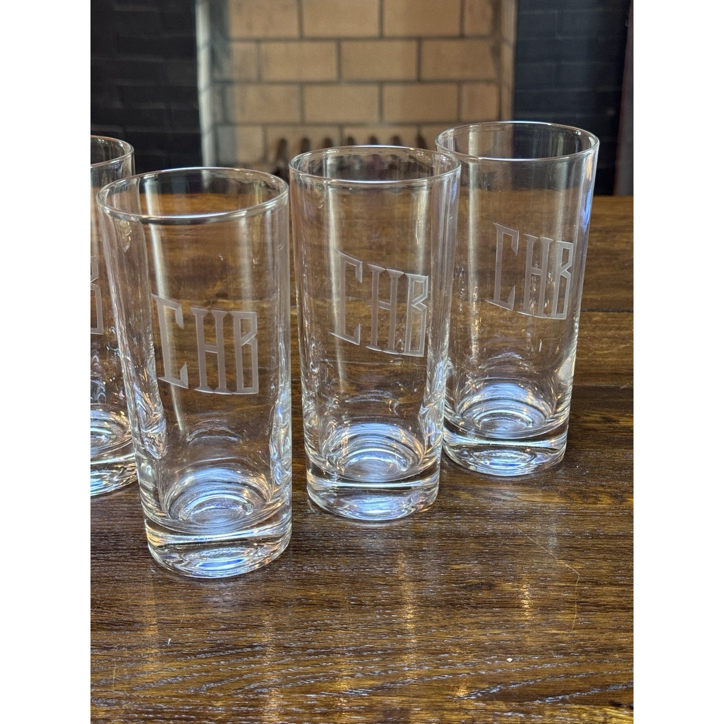Set 6 Monogram CHB Highball Glasses Tall Cocktail Tumblers 6.25”