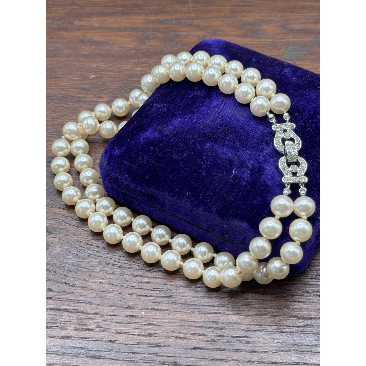 Vintage Crown Trifari Faux Pearl Double Strand Choker Anklet 12” SMALL Signed