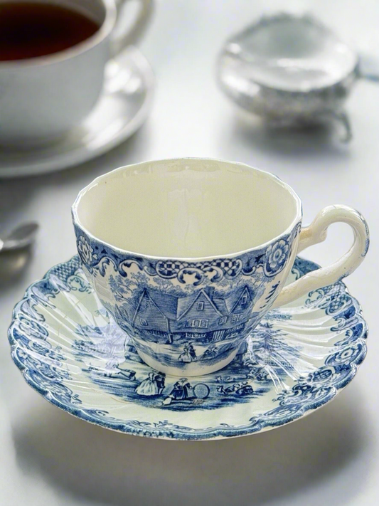 Heritage Hall Blue & White 1 Tea Cup & Saucer Staffordshire Made In England