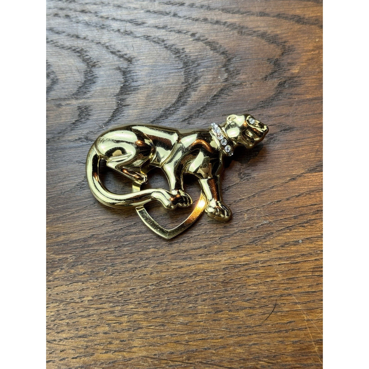 Vintage Panther “Cat” Scarf Clip Goldtone Rhinestone Collar 2.5” Figural