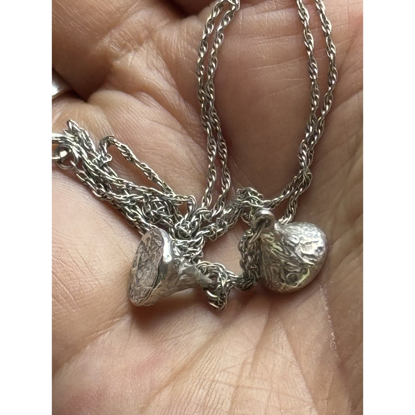 Sterling Silver Necklace Double “Kiss” Pendants 19” Whimsical Vintage