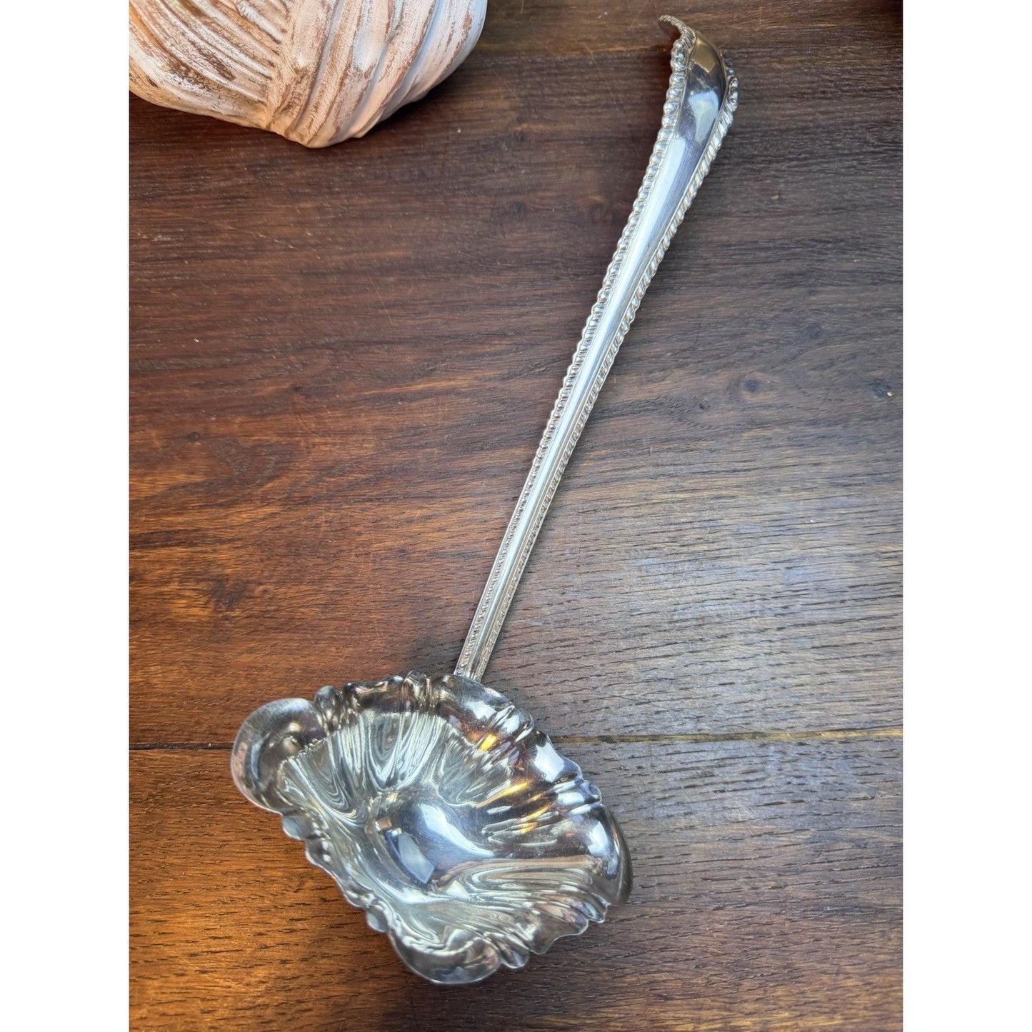 Silverplate Serving Ladle 13" Large Shell Bowl Victorian Art Nouveau Style