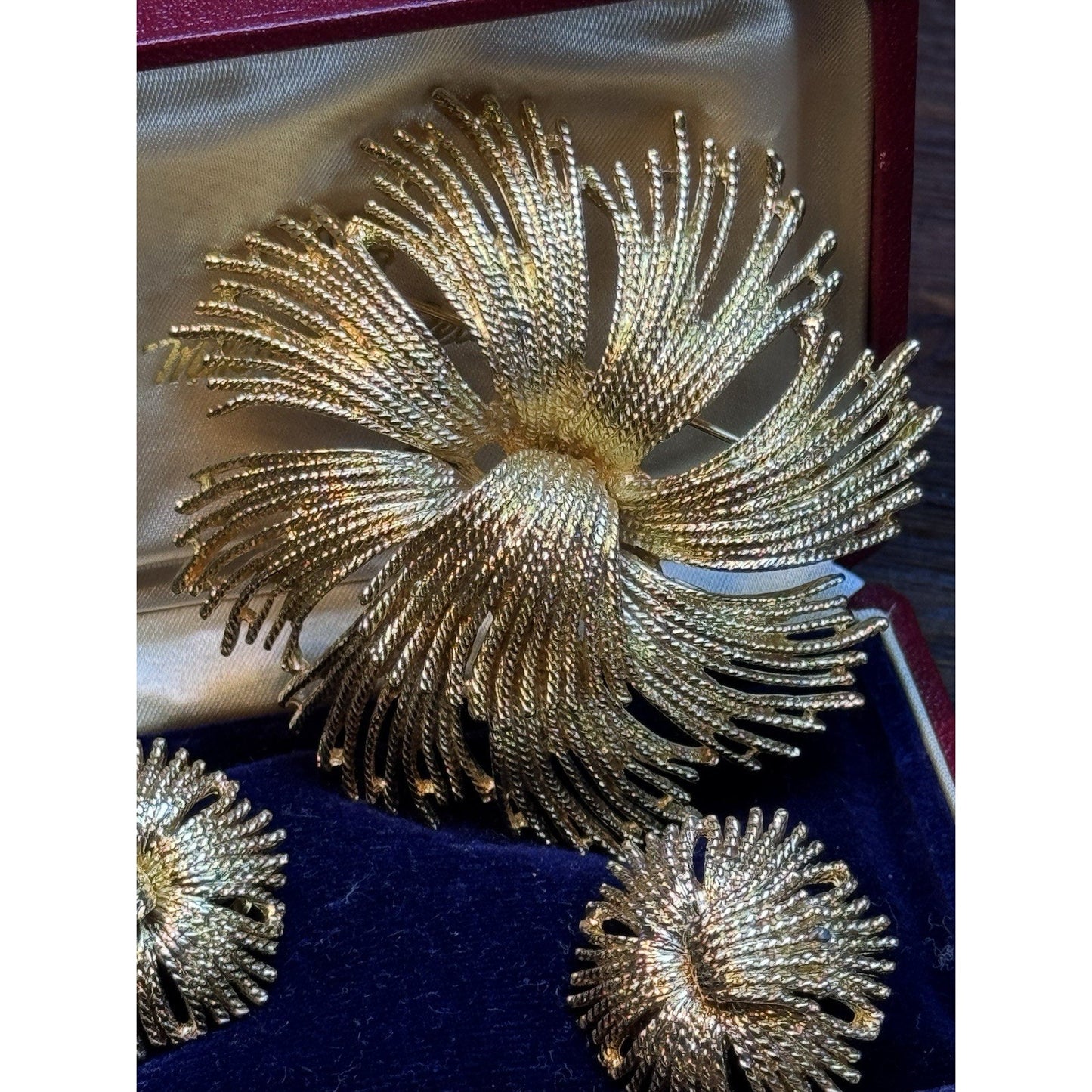Vintage Monet Goldtone Brooch & Clip-On Earrings Set