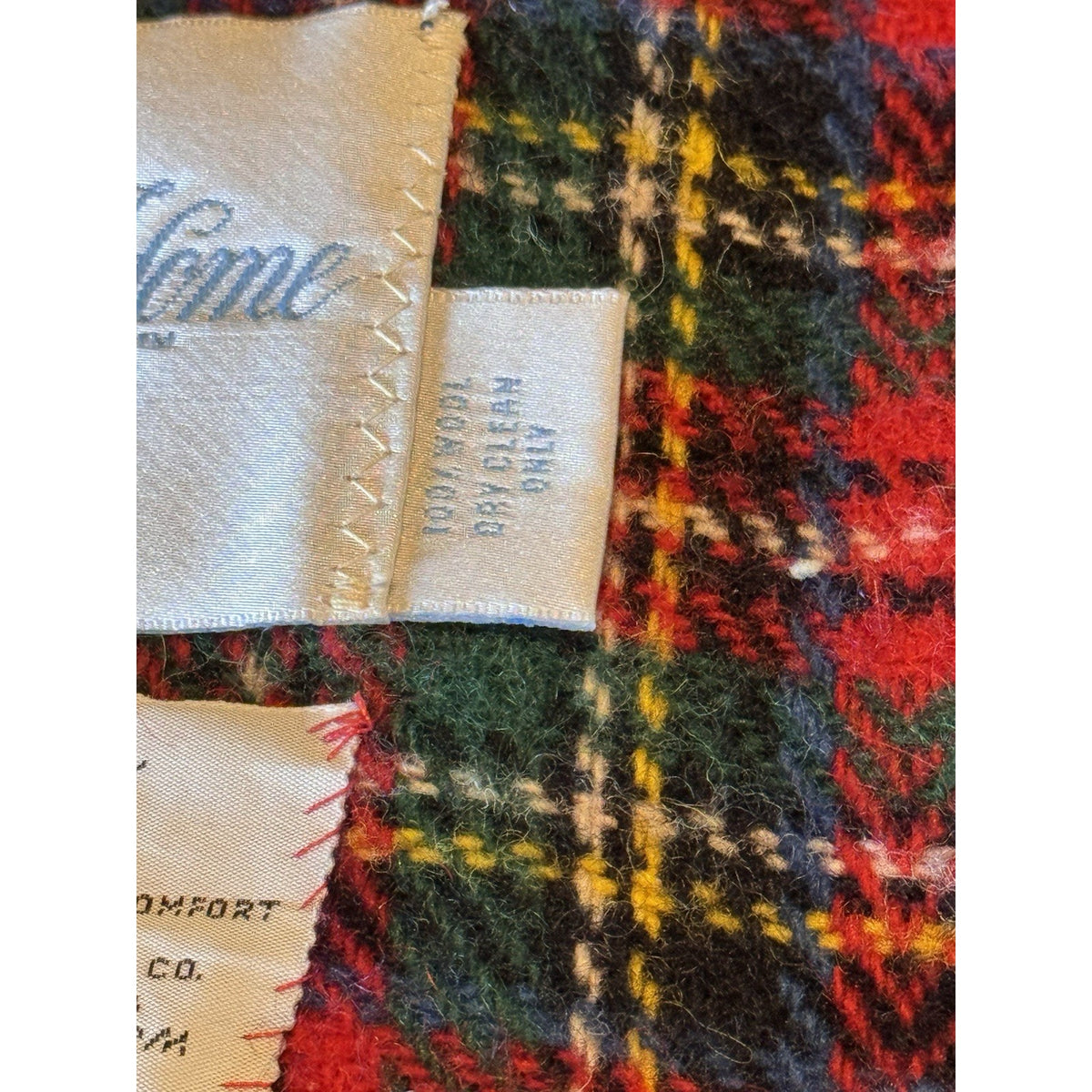 Pure Wool Plaid Throw Blanket Faribo Lands End Red Tartan Fringe 66” X 52” Vintage