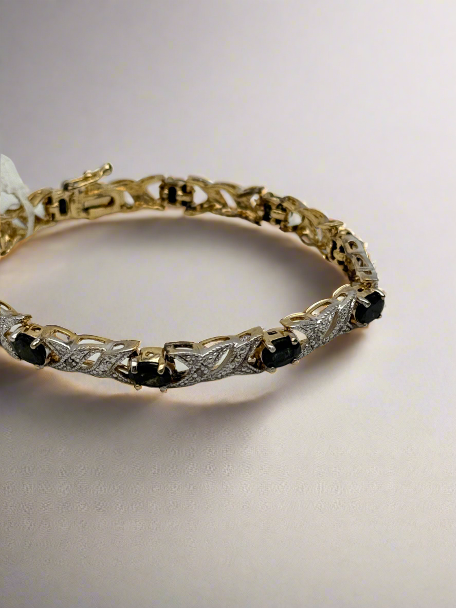 Vintage NWTag Sapphire Diamond Sterling Vermeil Bracelet circa 6.75”