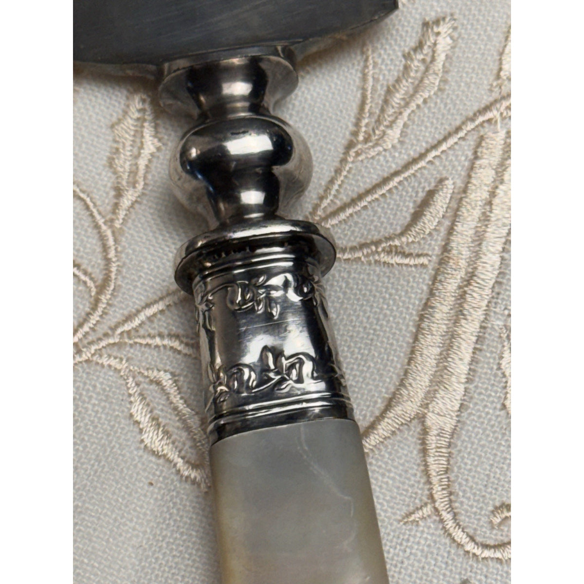 Mother Of Pearl Cake Pie Server Universal LF&G Sterling Ferrule 10.5”