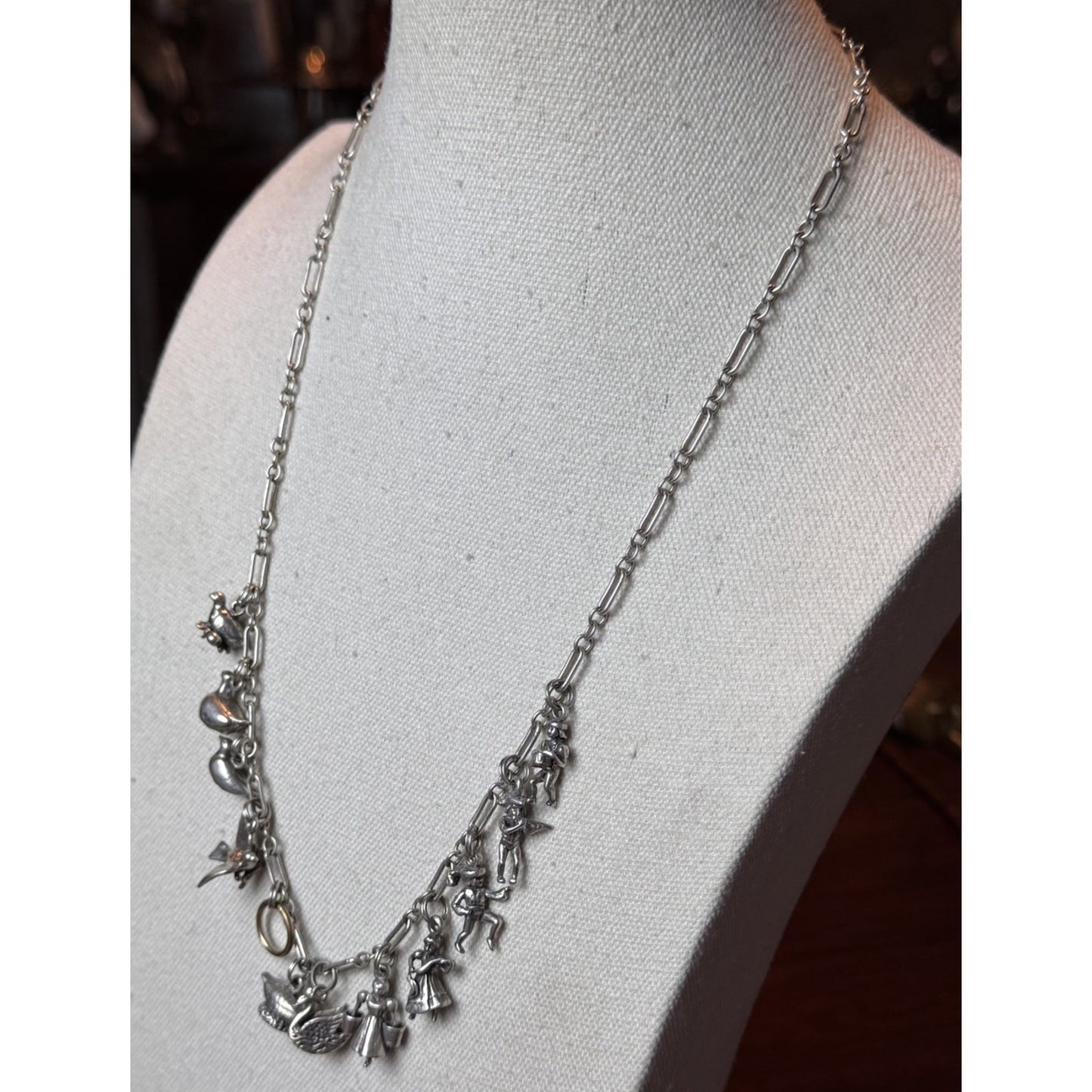 Sterling Silver 12 Days of Christmas Charm Necklace 23.5” 48.2g