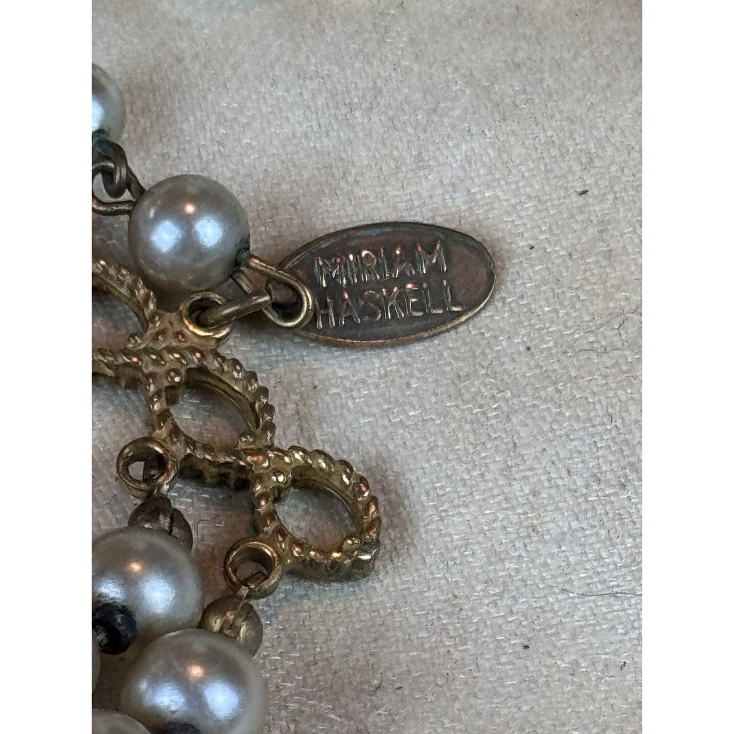 Miriam Haskell Choker Necklace 4 Strand Faux Pearl Goldtone Leaf 18” READ‼️