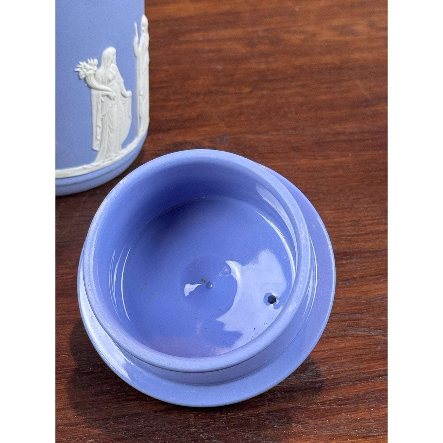 Vintage Wedgwood Jasperware Blue Dip Lidded Pitcher 6.5”