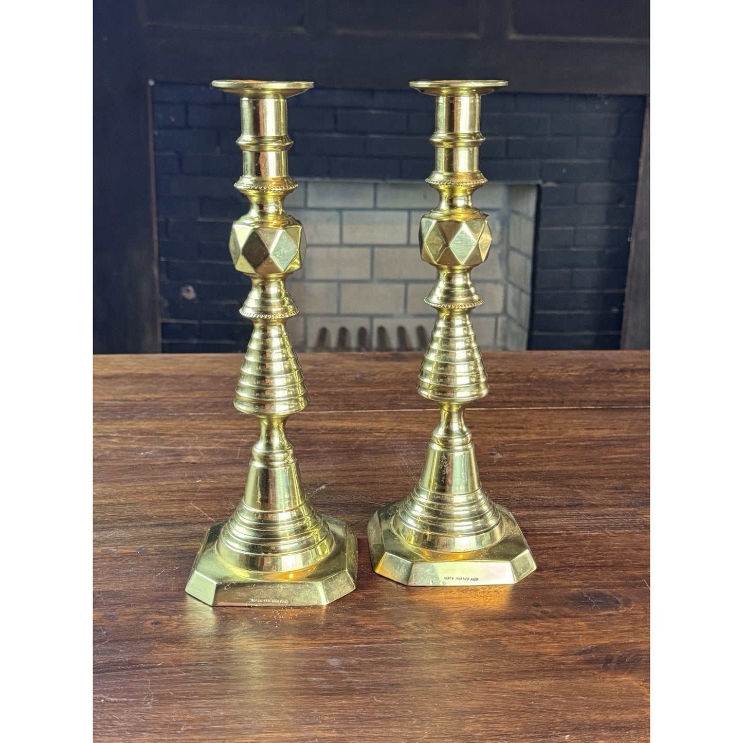 Brass Victorian Style Beehive Candlesticks Push-Up Made in England 11.5” Pair