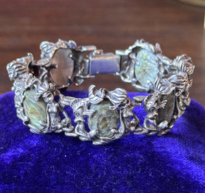 Vintage Sterling Mermaid Abalone Bracelet Fish Clasp 6.5” Art Nouveau Style