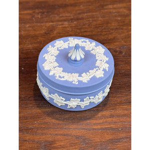 Vintage Wedgwood Jasperware Blue Lidded Trinket Box Grape Vine 3”