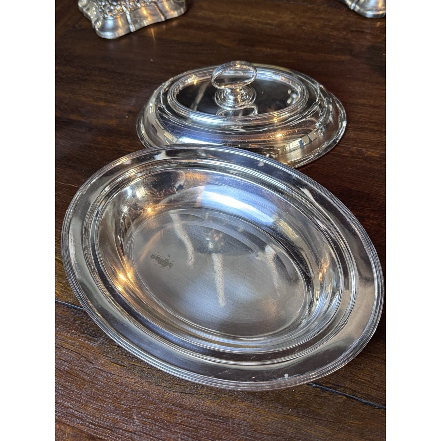 Silverplate Covered Serving Dish on Nickel with Removable Handle