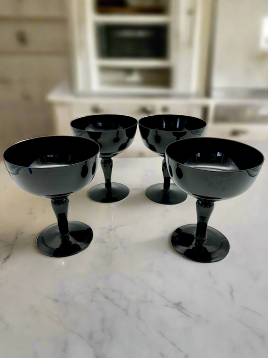 4 MIDNIGHT by Toscany Champagne or Sherbet Glasses Mid Century