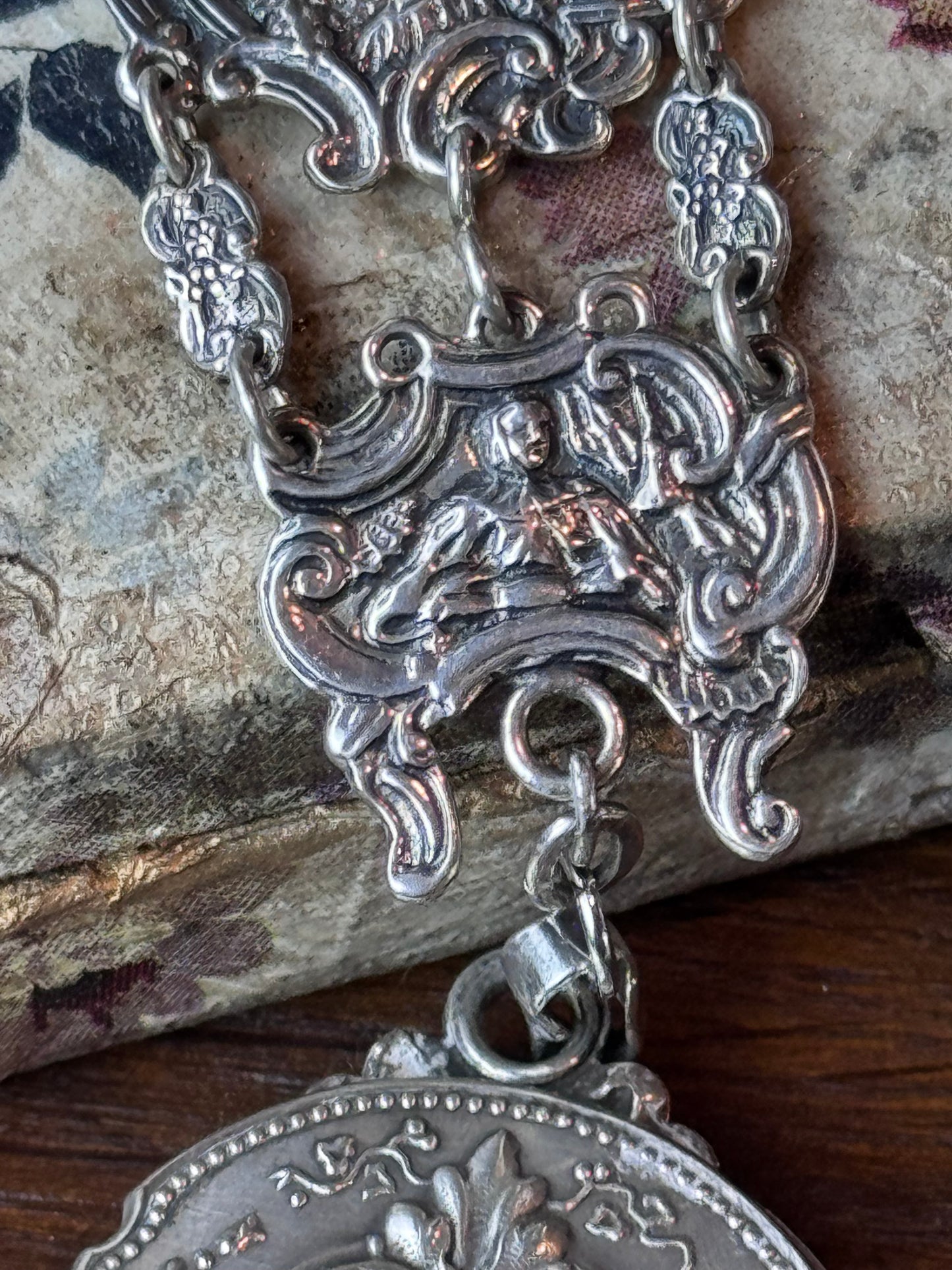 Antique Sterling Silver Chatelaine Mirror Needle Case Thimble 1911 Birmingham 8”