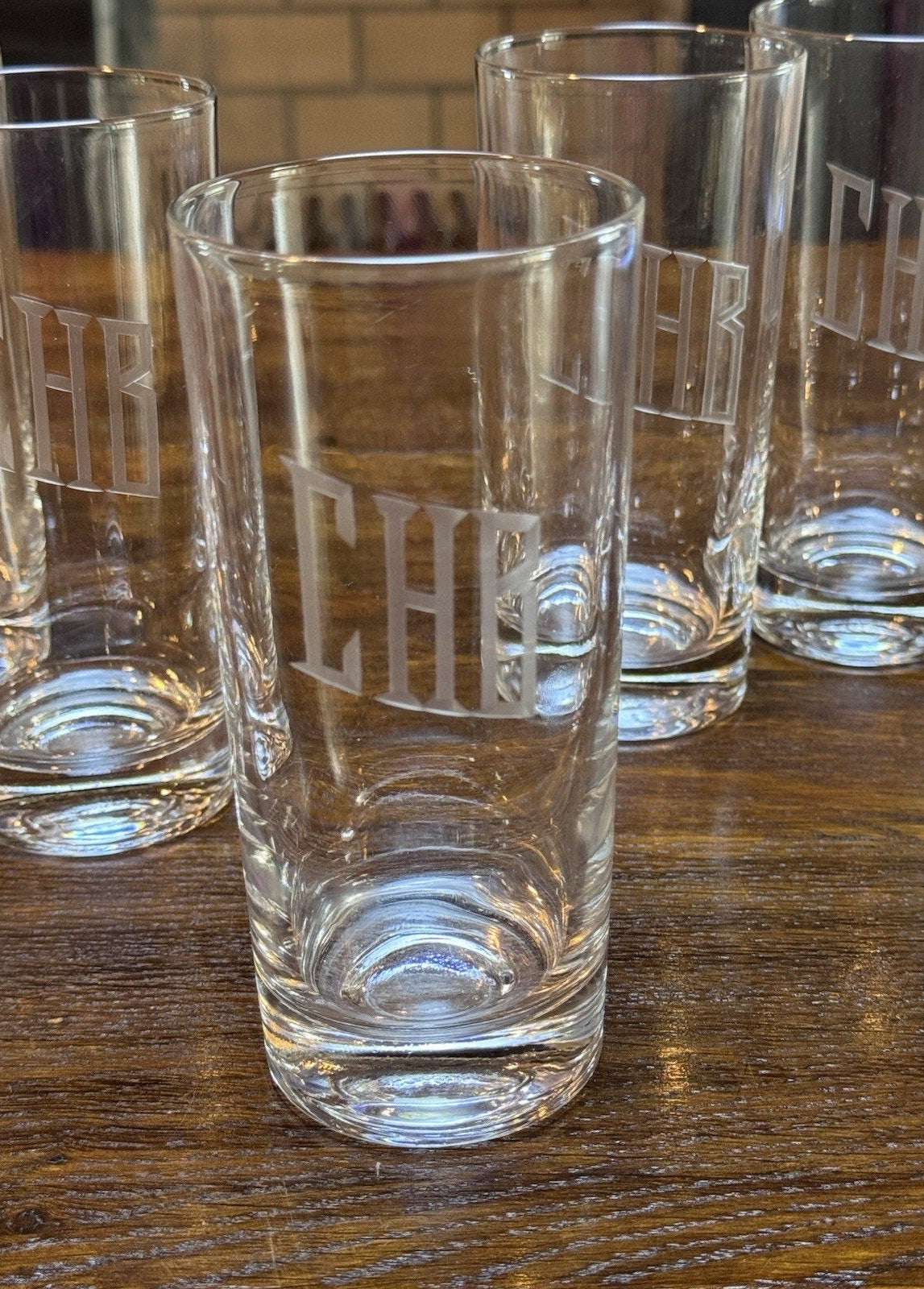 Set 6 Monogram CHB Highball Glasses Tall Cocktail Tumblers 6.25”