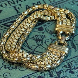 Vintage Goldtone Multi Strand Bracelet 4 Chain Link 6.25” Wide Panel