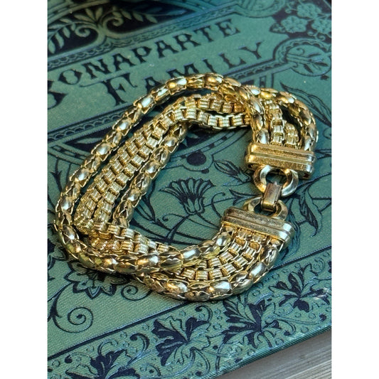 Vintage Goldtone Multi Strand Bracelet 4 Chain Link 6.25” Wide Panel