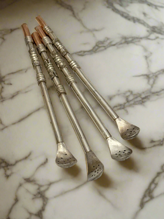 4 Antique Style Silver Drinking STRAWS Yerba Mate Bombilla MINT JULEP