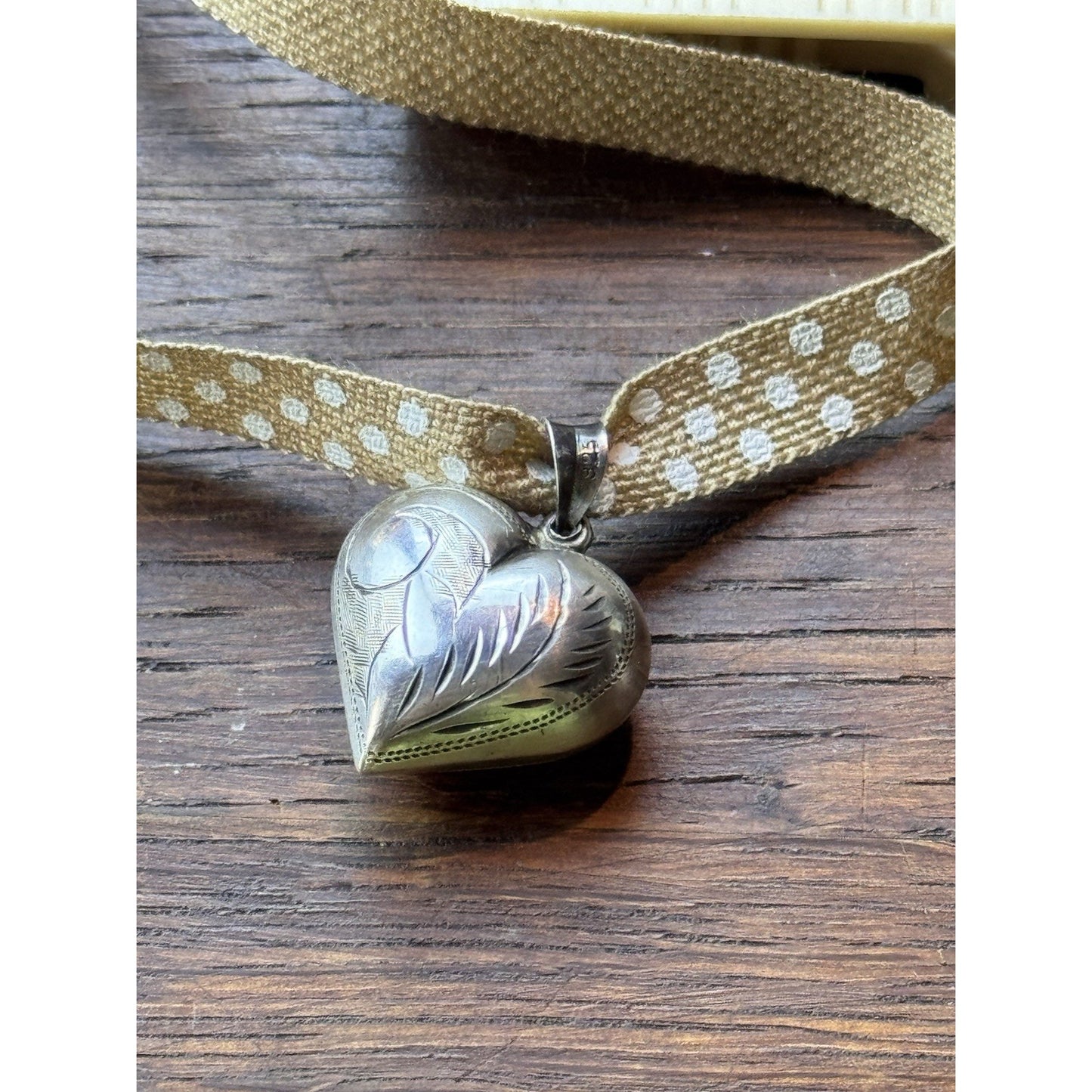 Sterling Silver Puffy Heart Pendant 1” Engraved 925 Vintage Love Token Charm